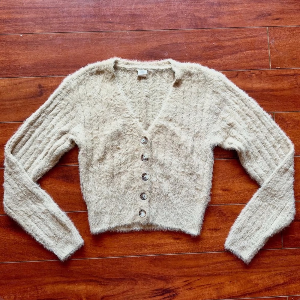 Urban Outfitters Fuzzy Cozy Cream Button-Up Sweater